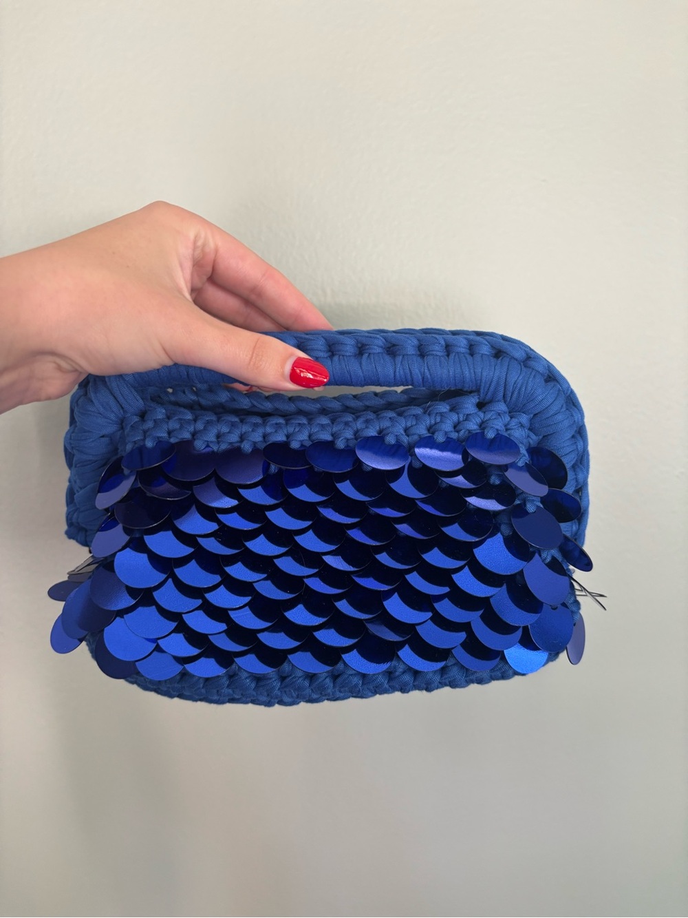 Blue Sequin Crochet Clutch - Women Bags